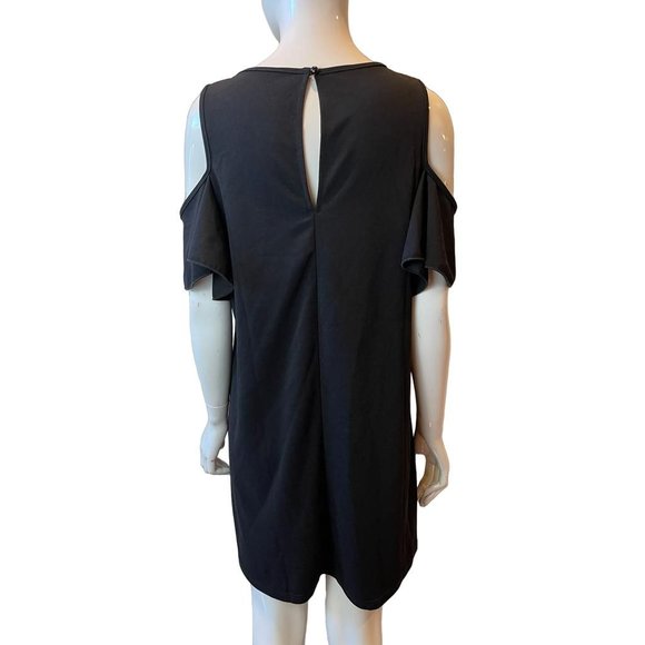 Womens Cold Shoulder Dress Round Neck Back Keyhole Black Size Medium - Picture 5 of 10